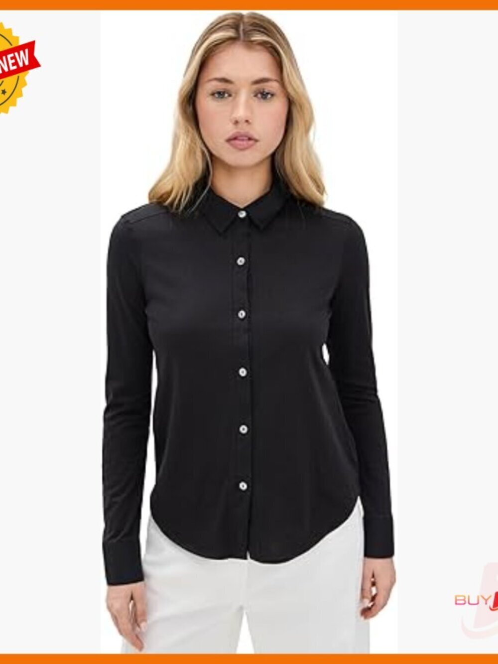 Long Sleeve Button Down Tee with Collar, Regular Fit, Organic Cotton